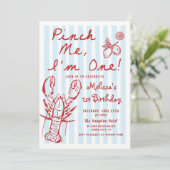 Hand getrokken kreeft 1e verjaardag uitnodiging (Staand voorkant)