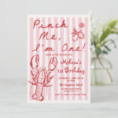 Hand getrokken kreeft 1e verjaardag uitnodiging (Staand voorkant)