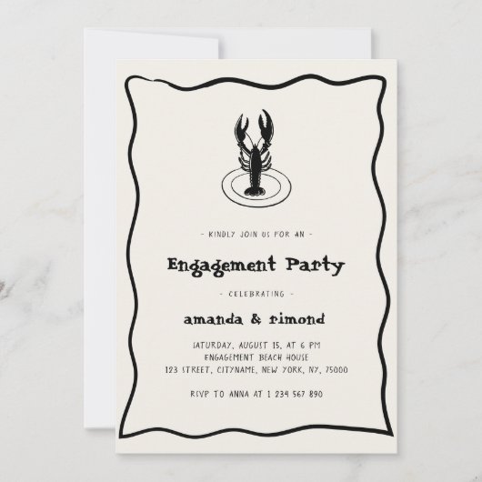 Hand getrokken kreeft Seafood Theme Engagement Par Kaart (Voorkant)
