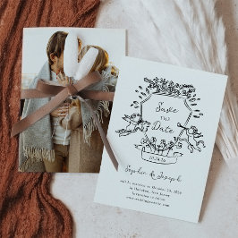 Hand getrokken kuif met Cherubs en uw foto Save The Date