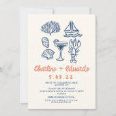 Hand getrokken Kust Retro Bruiloft uitnodiging (Voorkant)