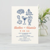 Hand getrokken Kust Retro Bruiloft uitnodiging (Staand voorkant)