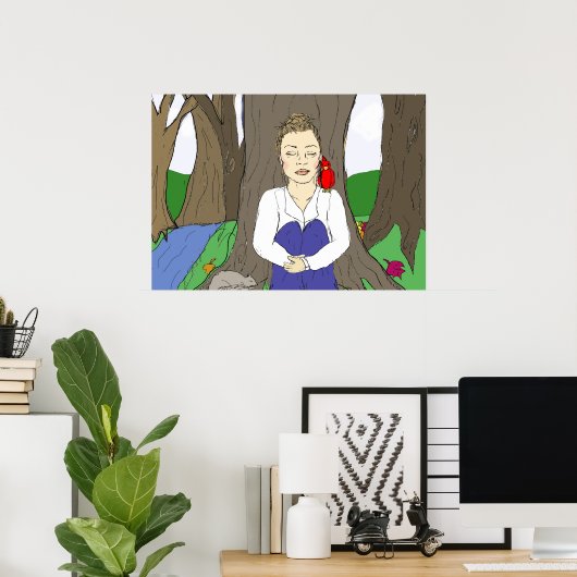 Hand-getrokken Lady Meditating in het bos Poster (Thuiskantoor)