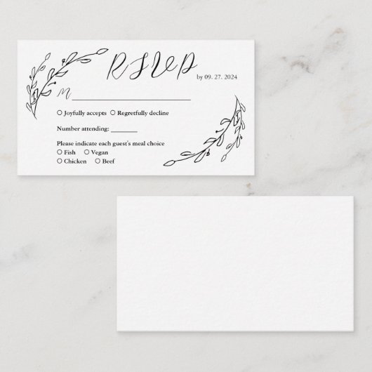 Hand getrokken Laurel RSVP Informatiekaartje (Voorkant / Achterkant)