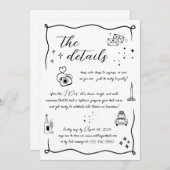 Hand getrokken Leuk Doodle Bruiloft Details Kaart (Voorkant / Achterkant)