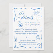 Hand getrokken Leuk Doodle Wit Blauw Wed Details K Kaart (Voorkant)