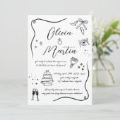 Hand getrokken Leuk Doodle Zwart en Wit Bruiloft Kaart (Staand voorkant)