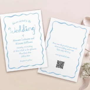 Hand getrokken licht blauw Wavy Lijst QR RSVP brui Kaart