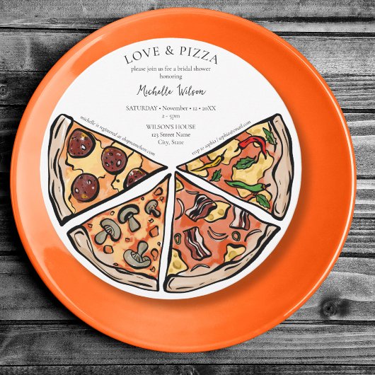 Hand getrokken liefde en pizza Italiaanse bruid Kaart