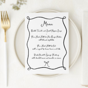 Hand getrokken lint & boog zwart & wit bruiloft menu