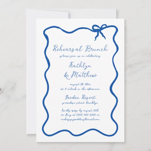 Hand getrokken lint Frans blauw repetitie brunch Kaart (Voorkant)