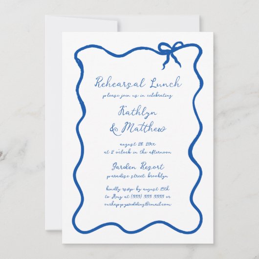 Hand getrokken lint Frans blauw repetitielunch Kaart (Voorkant)