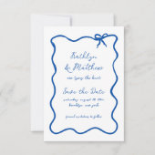 Hand getrokken lint grillig Frans blauw Save The Date (Voorkant)