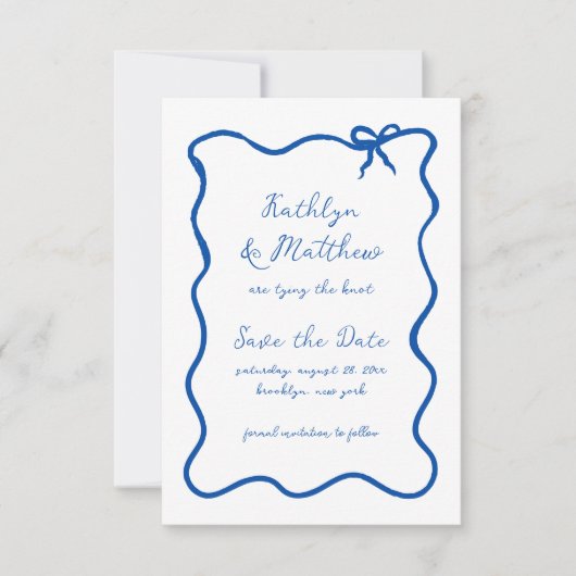 Hand getrokken lint grillig Frans blauw Save The Date (Voorkant)