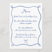 Hand getrokken lint & strik Frans blauw bruiloft Menu (Voorkant)