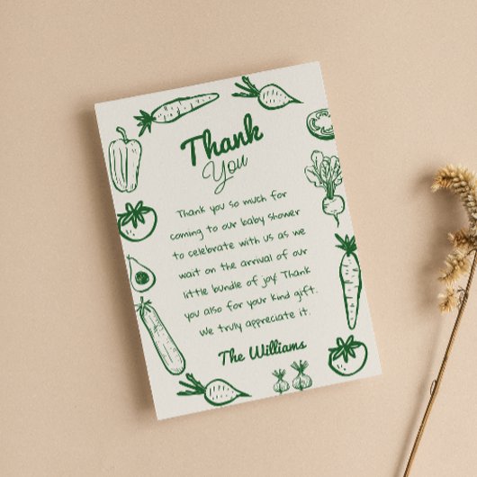 Hand getrokken lokaal geteelde groenten Baby showe Bedankkaart