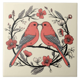 Hand getrokken Lovebirds Decoratieve Keramische Te Tegeltje