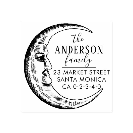 Hand getrokken maan aangepaste familienaam retoura rubberstempel (Afrduk)