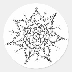 Hand getrokken, Mandala, Zwart-wit, Zen, Hart Ronde Sticker