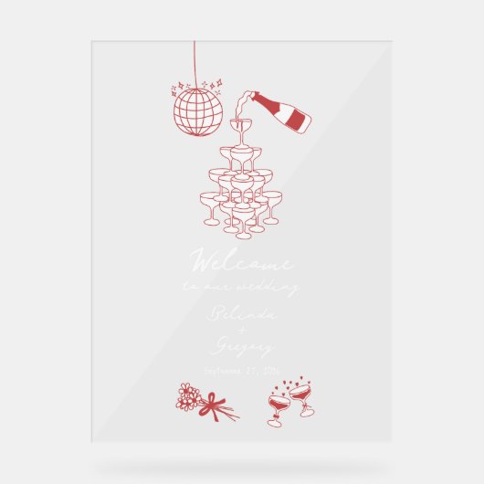 Hand getrokken Maroon Illustraties Doodles bruilof Acryl Bord (Voorkant)