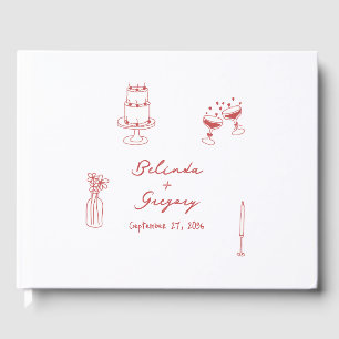 Hand getrokken Maroon Illustraties Doodles bruilof Gastenboek