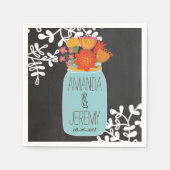 Hand getrokken Mason Jar & Bloemen op krijtbord Servetten (Voorkant)