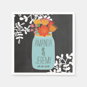 Hand getrokken Mason Jar & Bloemen op krijtbord Servetten