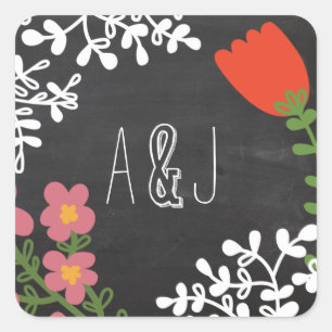 Hand getrokken Mason Jar & Bloemen op krijtbord Vierkante Sticker