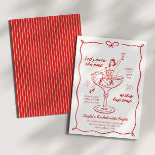 Hand getrokken Meisjes Nacht Rode Champagne Bachel Kaart