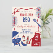 Hand getrokken minimalistische BBQ 4 juli BBQ Kaart (Staand voorkant)