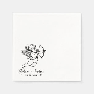 Hand getrokken moderne cherub cocktail bruiloft se servet