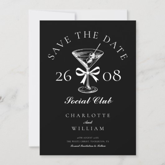 Hand getrokken moderne Martini Save The Date (Voorkant)