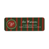 Hand getrokken  Monogram Rood Groene Streep Xmas Etiket (Voorkant)