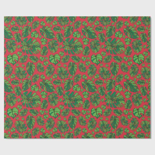 Hand getrokken Monstera Leaf Array Rood Cadeaupapier (Vlak)