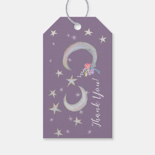 Hand getrokken Moon Star Flowers Dank u Baby showe Cadeaulabel (Voorkant)