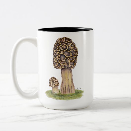 Hand getrokken Morel Mushroom Tweekleurige Koffiemok (Links)