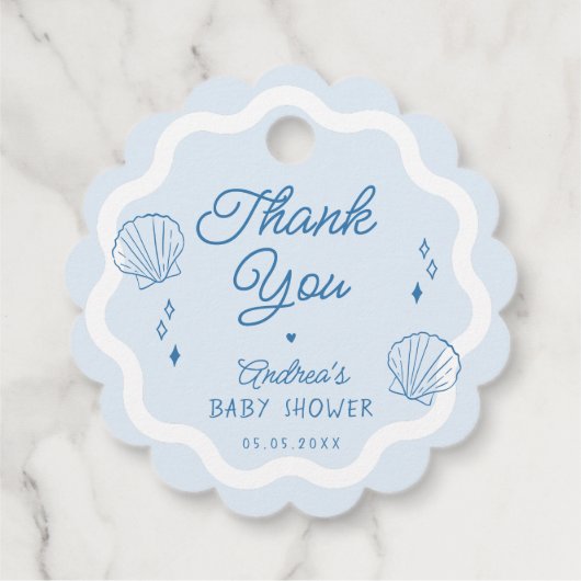 Hand getrokken Ocean Shell Baby shower Dank u Bedankjes Labels (Achterkant)