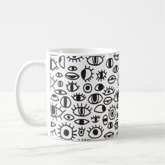 Hand-getrokken ogen: Doodle naadloze achtergrond. Koffiemok