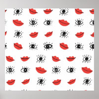 Hand getrokken ogen, lippen, trendy patroon.