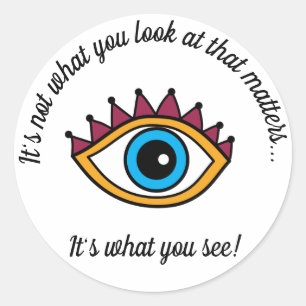Hand getrokken oog in moderne kleuren wat je ziet ronde sticker