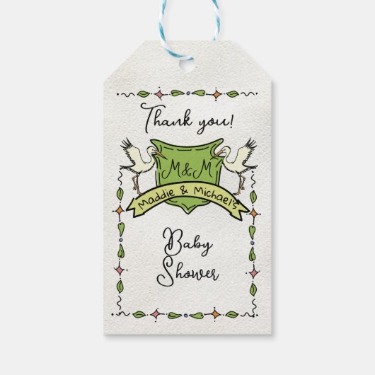Hand getrokken ooievaar Crest Baby shower Cadeaulabel (Achterkant)