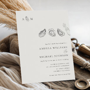 Hand getrokken Oyster Monogram Ampersand Wedding Kaart