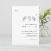 Hand getrokken Oyster Monogram Ampersand Wedding Kaart (Staand voorkant)