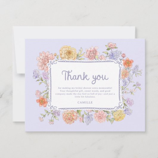 Hand getrokken Paarse Bloemen Vrijgezellenfeest Bedankkaart (Voorkant)