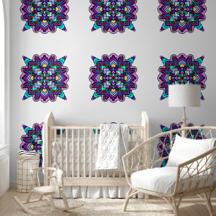 Hand getrokken Paarse en Blauwe Mandala Behang