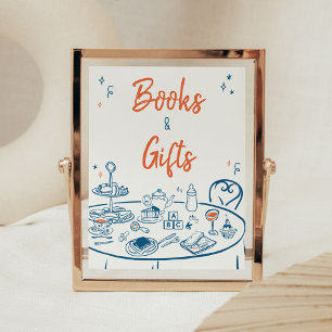 Hand getrokken partij Baby shower boeken en gesche Poster
