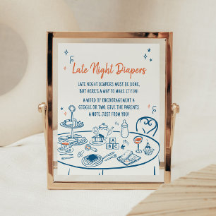 Hand getrokken partij Baby shower Late Night Luier Poster