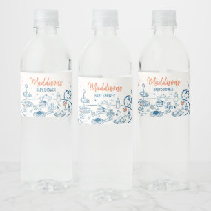 Hand getrokken partij Baby shower Waterfles Etiket
