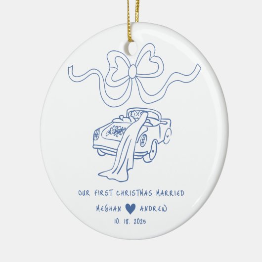 Hand getrokken Pas getrouwd kerst Keramisch Ornament (Links)