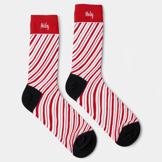 Hand getrokken Pepermunt Stripe Classic Fun Christ Sokken (Rechts)